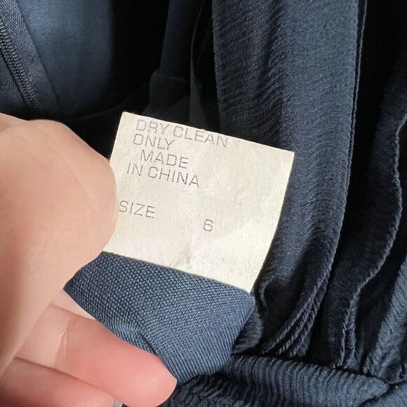 Tadashi Collection Silk Dress Womens Size 6 Navy Blue V Neck Wedding Guest - Picture 9 of 15